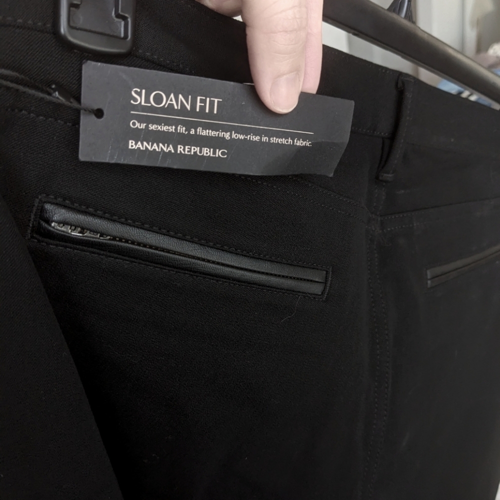 NWT Leather TRIM (Faux) Banana Republic Black Stretch Trousers